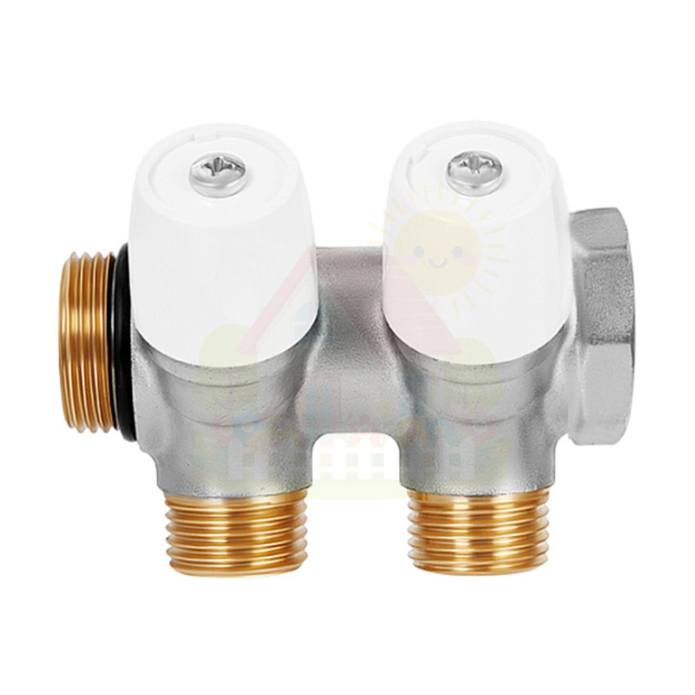Инженерная сантехника Коллектор Hoobs 3/4"х2х1/2"EK с вентилями, латунь никель, белая ручка HB-6200E7N0504W2A — детальное фото