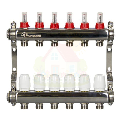 Инженерная сантехника Коллекторная группа Altstream 1 1/4"x3/4" с расходомерами 3 контура — детальное фото