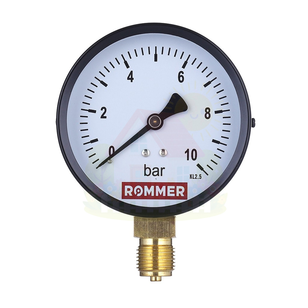 Инженерная сантехника Манометр радиальный Rommer 100 мм 1/2" 0-10 бар — детальное фото
