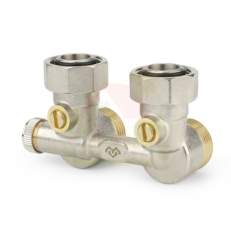 Инженерная сантехника Узел нижнего подключения угловой Varmega 3/4"х3/4"EK, НР/ВР резьба, для однотрубных систем — детальное фото