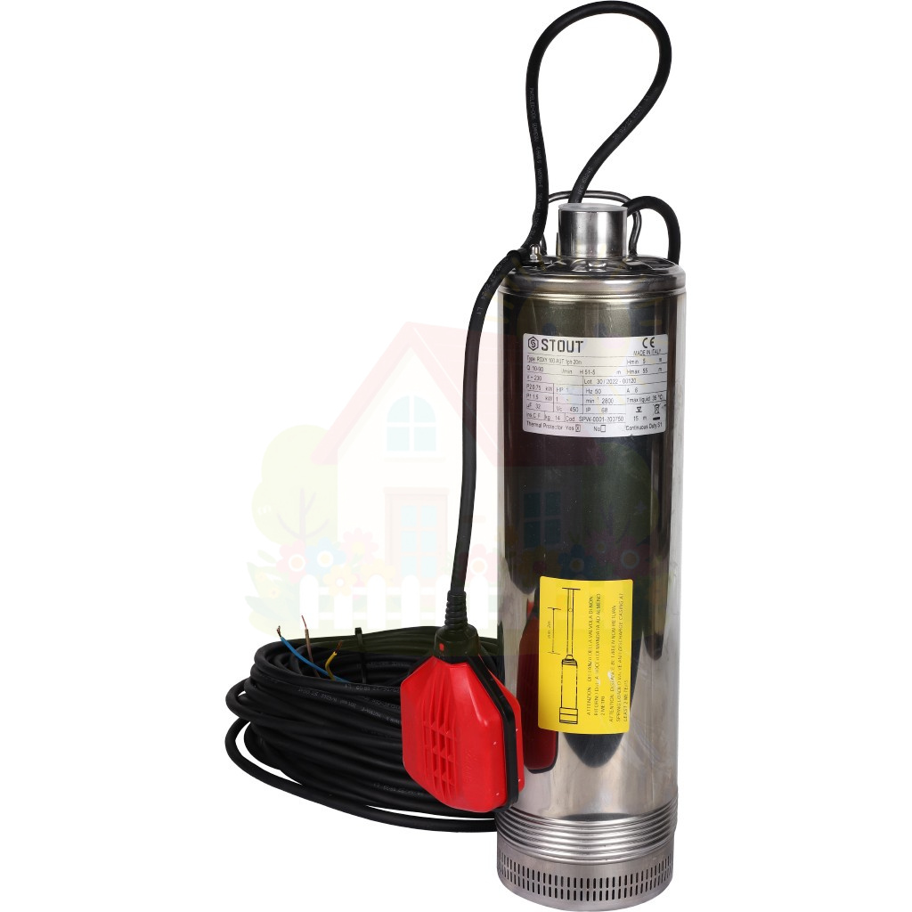 Инженерная сантехника Насос колодезный STOUT SPW-0001-200750 с поплавком кабель 20 м — детальное фото