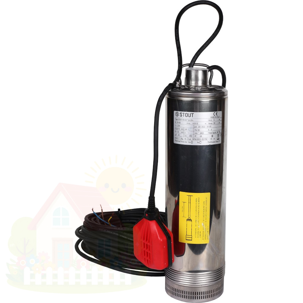 Купить Насос колодезный STOUT SPW-0001-200750 с поплавком кабель 20 м — фото товара в каталоге