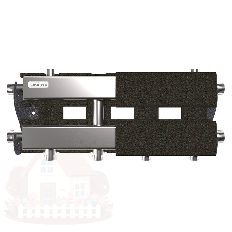 Купить Коллектор нержавеющий модульный Gidruss MKSS-60-3D EPP до 60 кВт 1" 3 контура EPP термоизоляция — фото товара в каталоге