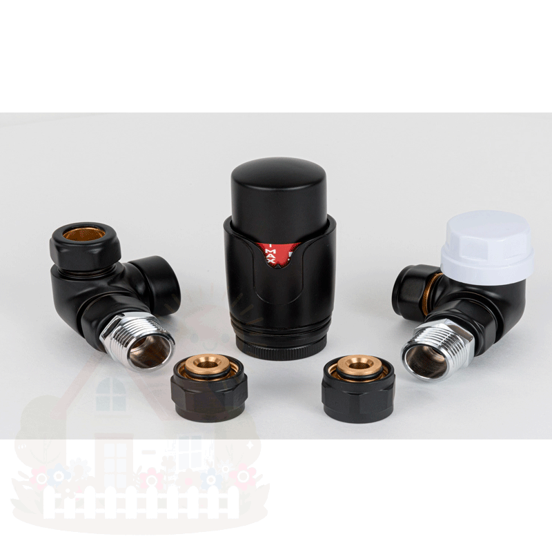 Купить Комплект вентилей Delta Mini 1/2" трехосевой правый с термоголовкой М30x1.5 белый — фото товара в каталоге