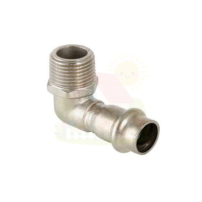 Инженерная сантехника Угол Valtec наружная резьба VT.INOX-PRESS 15x1/2" 90° из нержавейки (арт.VTi.953.I.001504) — детальное фото