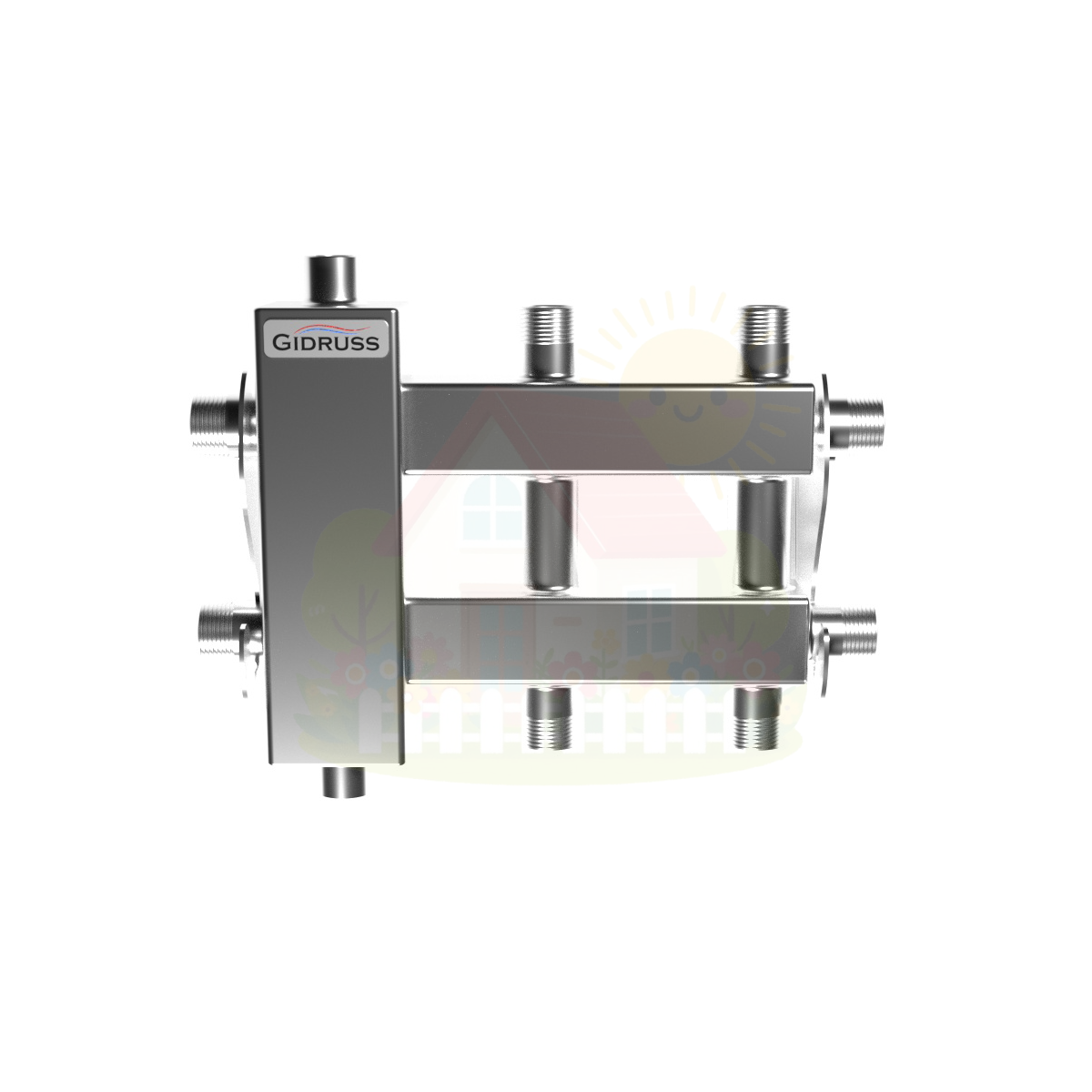 Инженерная сантехника Коллектор нержавеющий Gidruss BMSS-40-3DU до 40 кВт 3/4" 2-3 контура — детальное фото