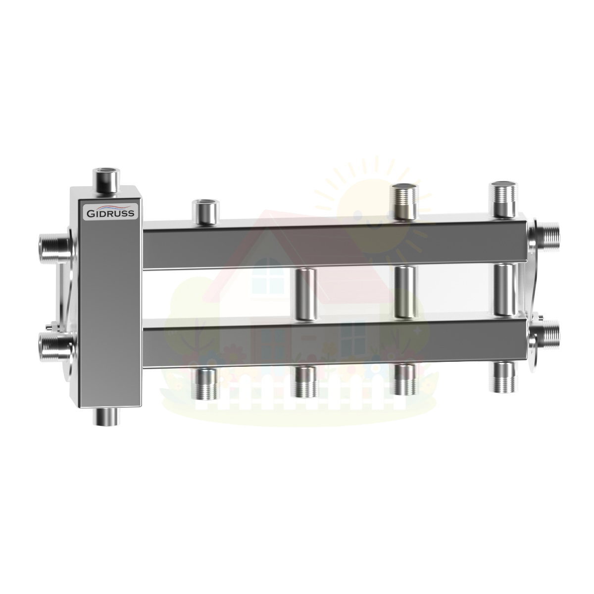 Инженерная сантехника Коллектор нержавеющий Gidruss BMSS-40-4DU до 40 кВт 3/4" 4 контура — детальное фото