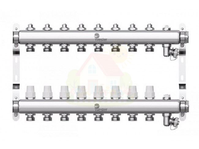 Инженерная сантехника Коллектор с регулирующими вентилями Wester W903 1"x3/4" 8 контуров — детальное фото