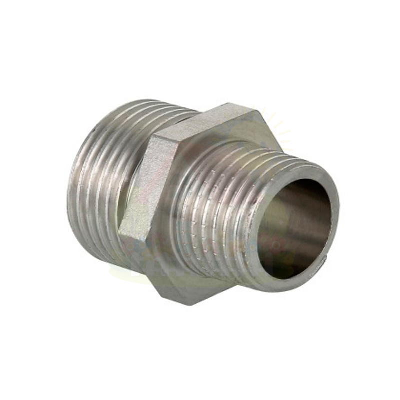 Инженерная сантехника Ниппель Valtec переходной VT.INOX-PRESS 1/2" x 3/4" НР/НР из нержавейки (арт.VTi.580.I.0504) — детальное фото