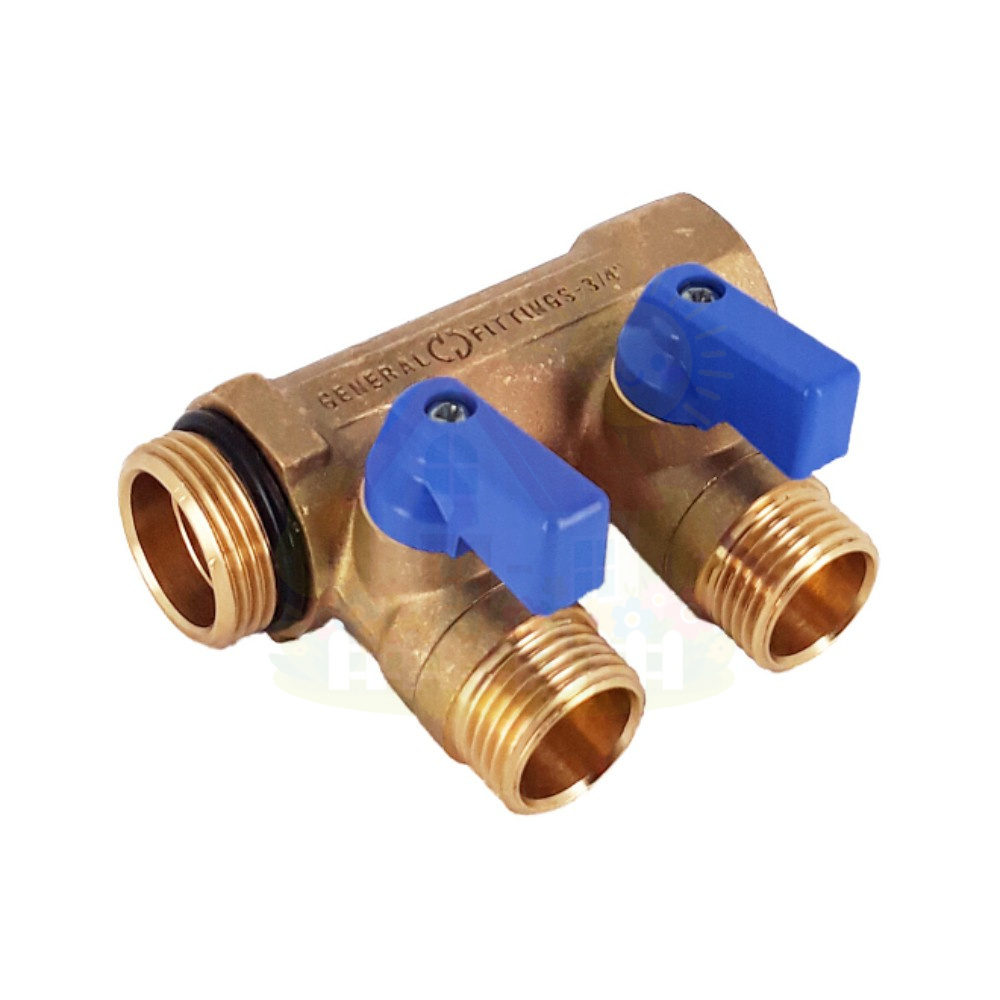 Инженерная сантехника Коллектор Hoobs 1"х2х1/2"EK с шаровыми кранами, латунь, синяя ручка HB-6200R6H1004B2A — детальное фото