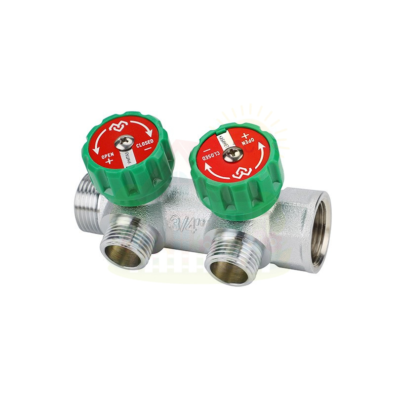 Инженерная сантехника Коллектор регулирующий Varmega 3/4"х1/2" хромированный 2 выхода — детальное фото