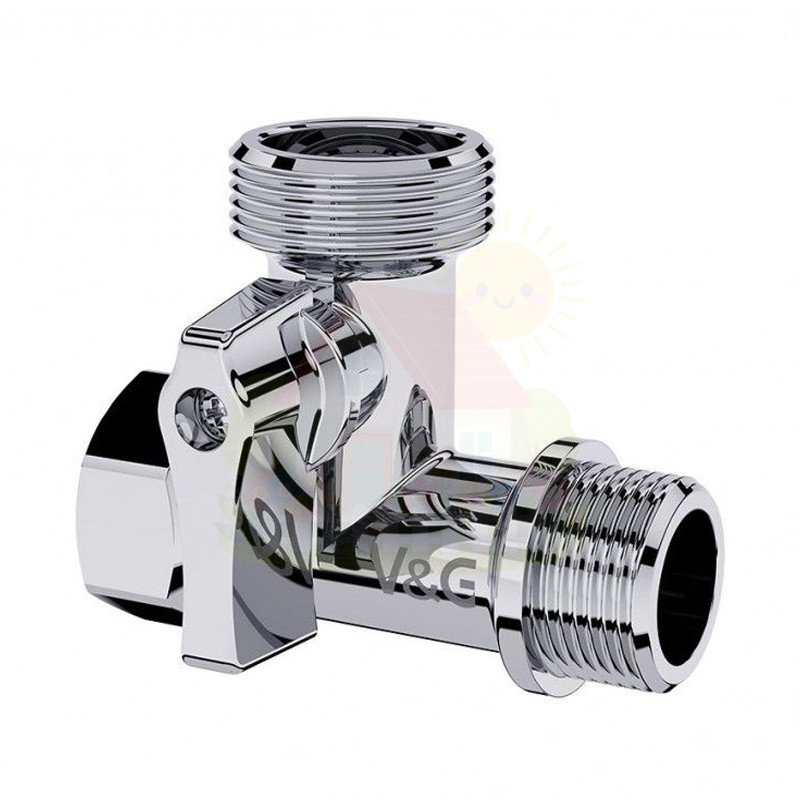 Инженерная сантехника Кран шаровой сантехнический Т-образный V&G Valogin 1/2"х3/4"х1/2", ручка-бабочка — детальное фото