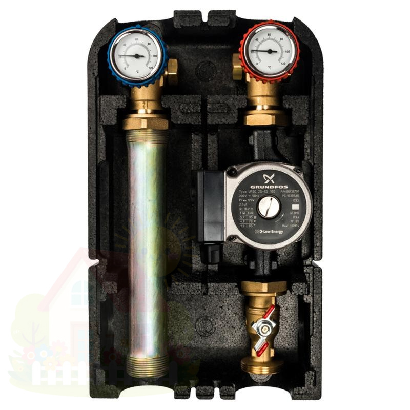 Купить Насосная группа с прямым контуром 1" с насосом Grundfos UPSO 25-65 в теплоизоляции, 35kW [DT10°C] Stout — фото товара в каталоге