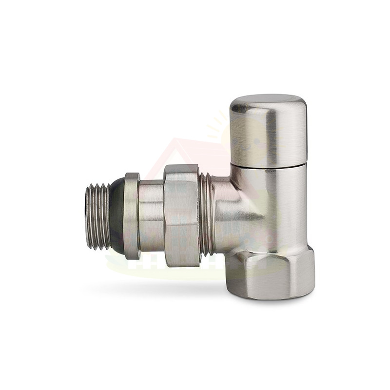 Инженерная сантехника Клапан запорный радиаторный угловой Varmega 1/2" резьба ВР/НР, цвет матовый никель — детальное фото