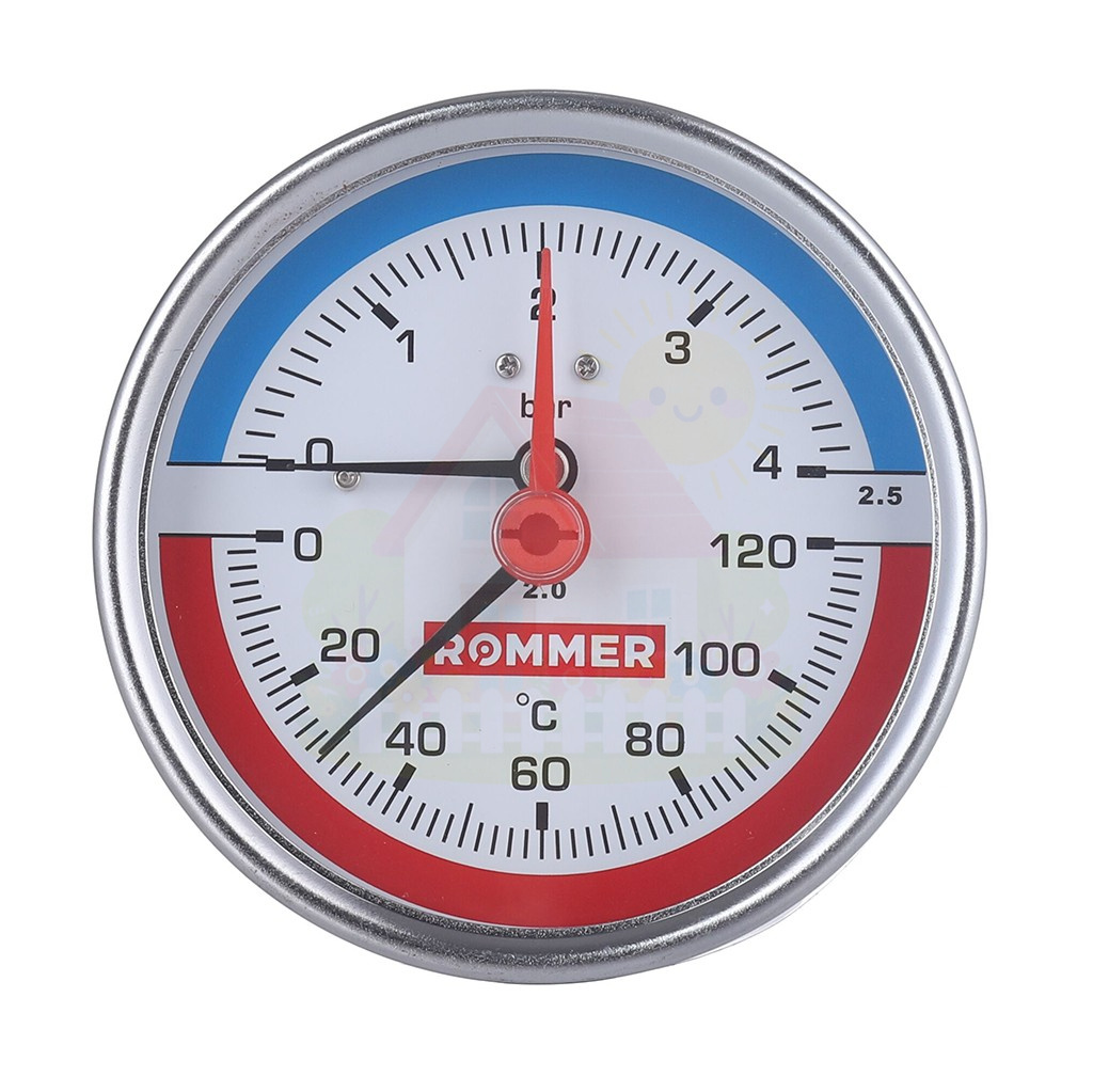 Инженерная сантехника Термоманометр аксиальный Rommer 80 мм 1/2" 0-4 бар с клапаном — детальное фото
