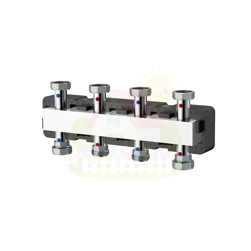 Инженерная сантехника Коллектор распределительный Varmega V-Flow 1 1/2"х1 1/2" нержавеющая сталь 3 контура в термоизоляции — детальное фото