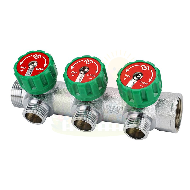 Инженерная сантехника Коллектор регулирующий Varmega 1"х1/2" хромированный 3 выхода — детальное фото