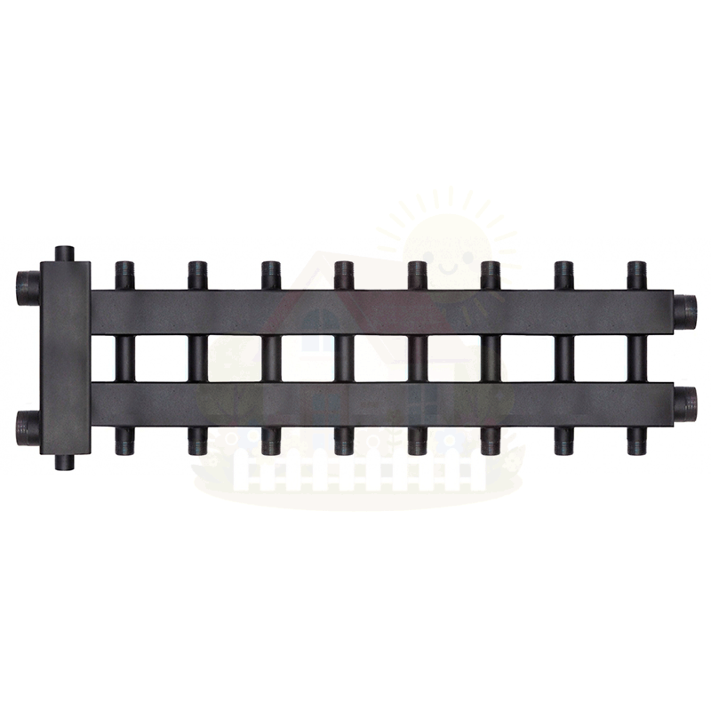 Инженерная сантехника Коллектор с гидроразделителем Warme WKD.R.85.К.4+4+1 (черная сталь) Дублер компакт на 9 контуров до 85 кВт — детальное фото