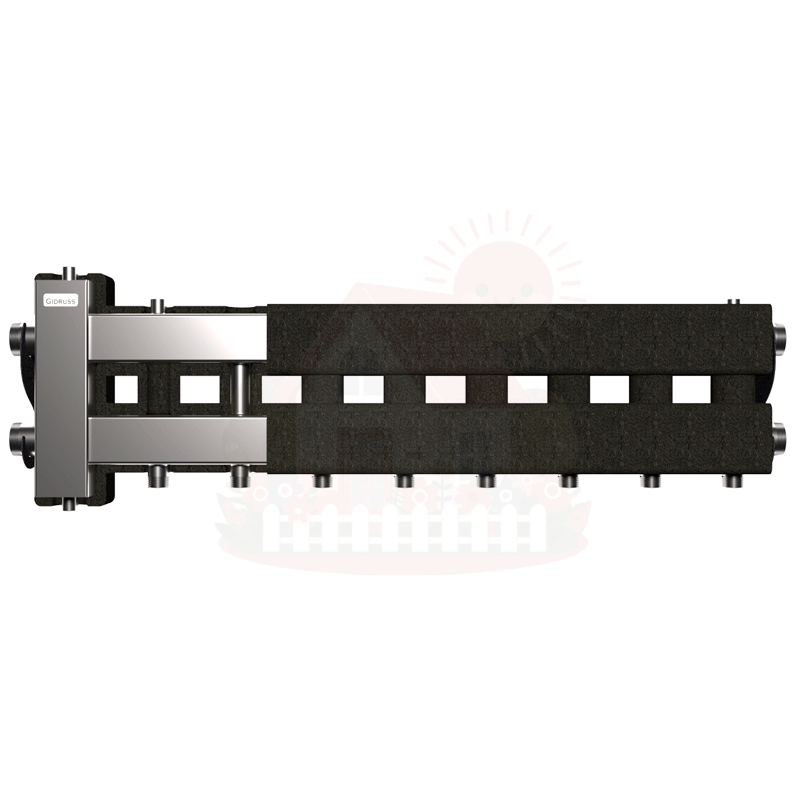 Инженерная сантехника Коллектор нержавеющий Gidruss BMSS-80-5D EPP до 80 кВт 1 1/4"-1" 5 контуров EPP термоизоляция — детальное фото