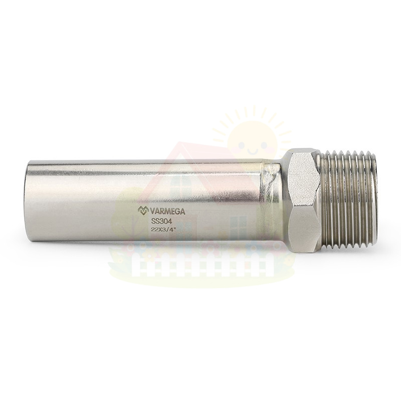 Инженерная сантехника Муфта раструбная Varmega Inox Press с НР резьбой 18х1/2" мм — детальное фото