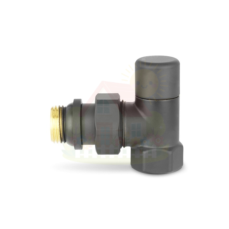 Инженерная сантехника Клапан запорный радиаторный угловой Varmega 1/2" резьба ВР/НР, цвет черный — детальное фото