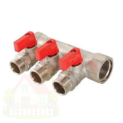 Купить Коллектор Valtec с отсекающими кранами 3/4"х1/2" 2 выхода арт.VTc.580.N.0502 — фото товара в каталоге