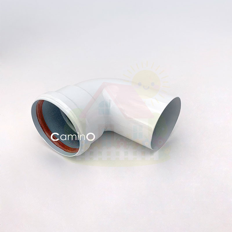 Инженерная сантехника Угол 90° коаксиальный Camino 80 мм раструб-хомут — детальное фото