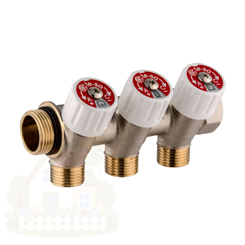 Купить Коллектор с вентилями Usystems SH для водоснабжения 3/4"НР/ВР 2x1/2"НР 38мм — фото товара в каталоге