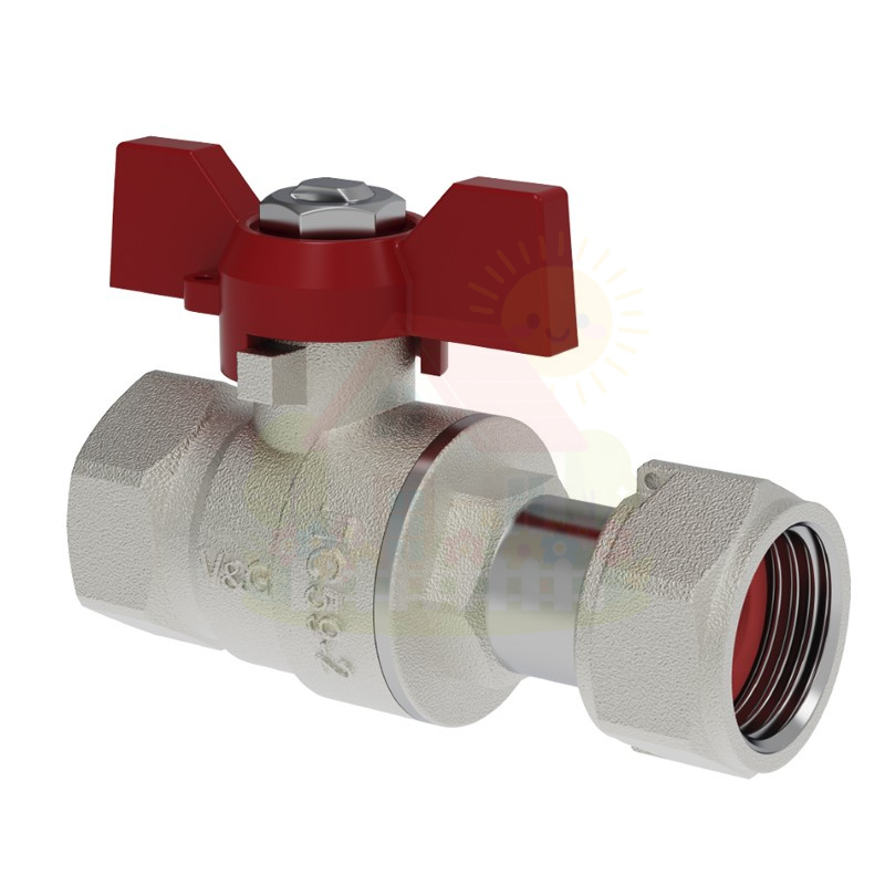 Инженерная сантехника Кран шаровой V&G Valogin 1/2" с НГ гайкой ВР/ВР резьба, ручка бабочка — детальное фото