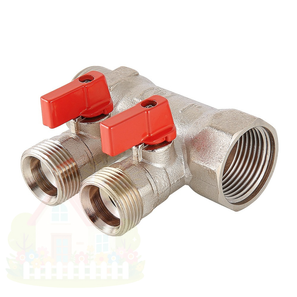 Купить Коллектор Valtec с отсекающими кранами 1"х3/4" 2 выхода под евроконус арт.VTc.580.NE.0602 — фото товара в каталоге