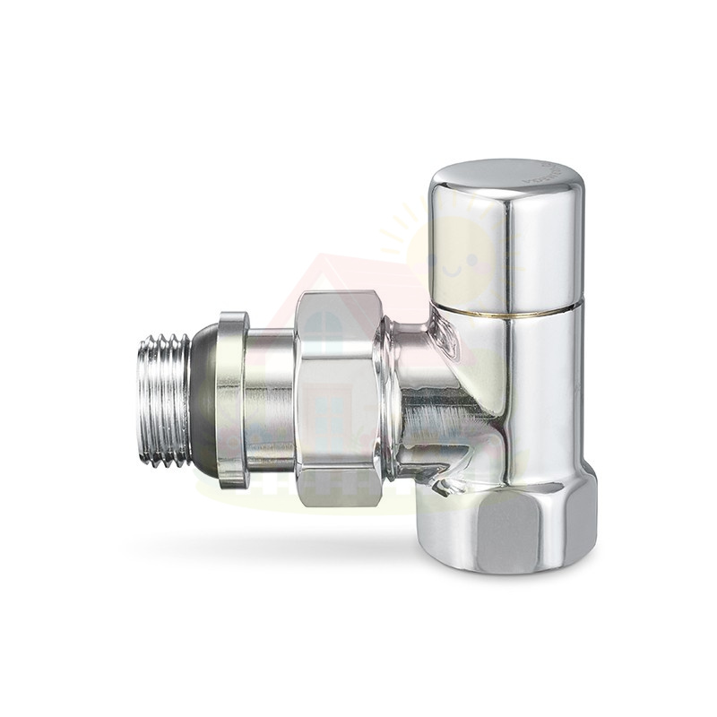 Инженерная сантехника Клапан запорный радиаторный угловой Varmega 1/2"х3/4"EK резьба НР/НР, цвет хром — детальное фото