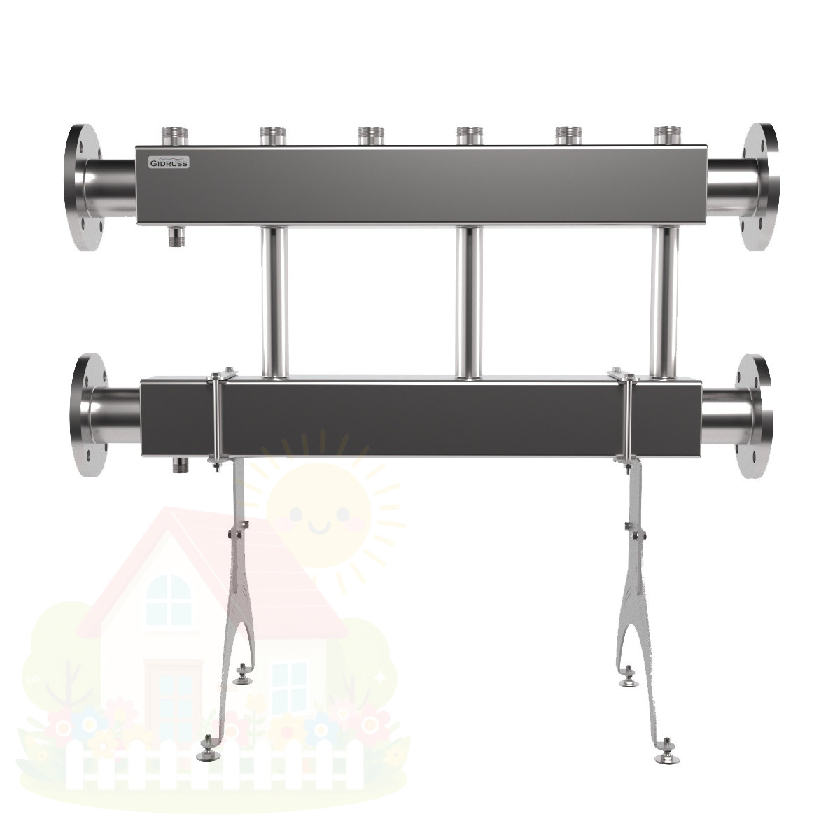Купить Коллектор нержавеющий модульный Gidruss MKSS-600-3х32 до 600 кВт ДУ80 3 контура — фото товара в каталоге