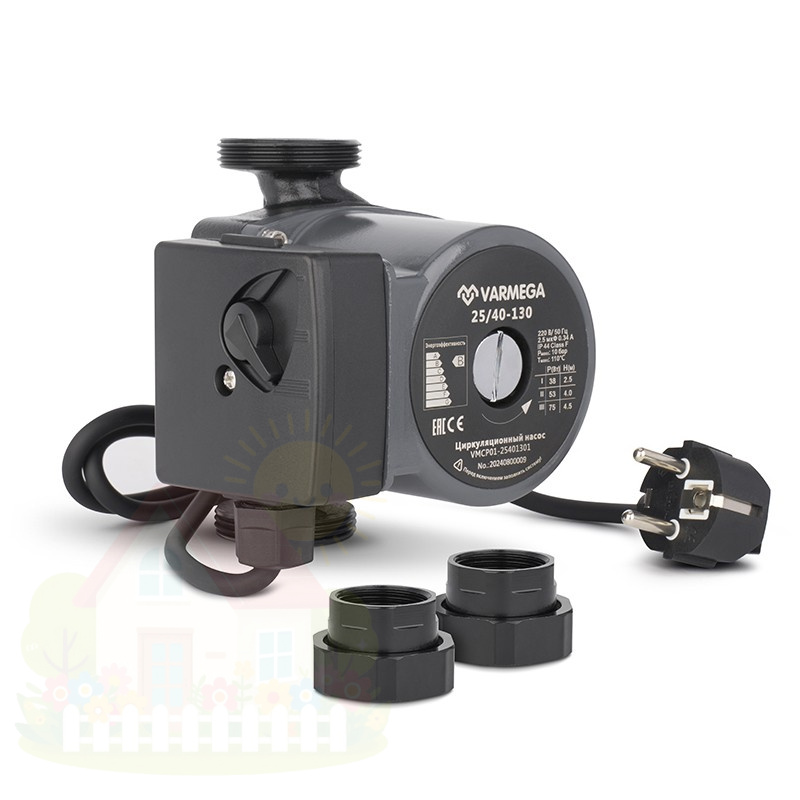 Купить Циркуляционный насос Varmega VMCP01 25/40-130, с гайками и кабелем — фото товара в каталоге