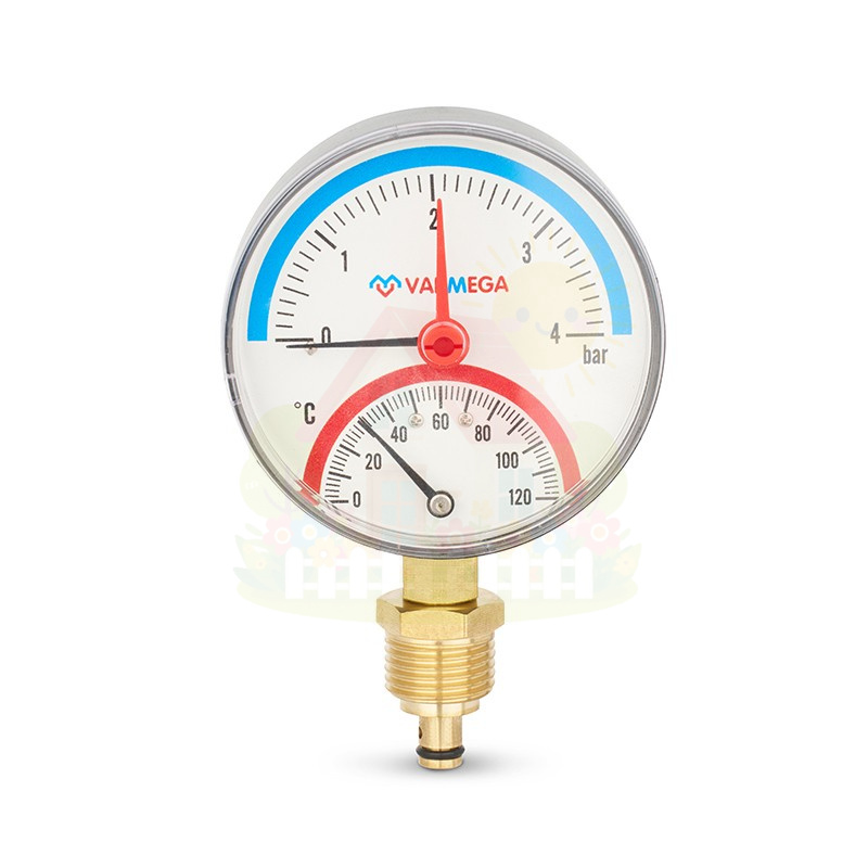 Инженерная сантехника Термоманометр радиальный Varmega, 80мм, 10 Бар, 1/2", с отсекающим клапаном — детальное фото