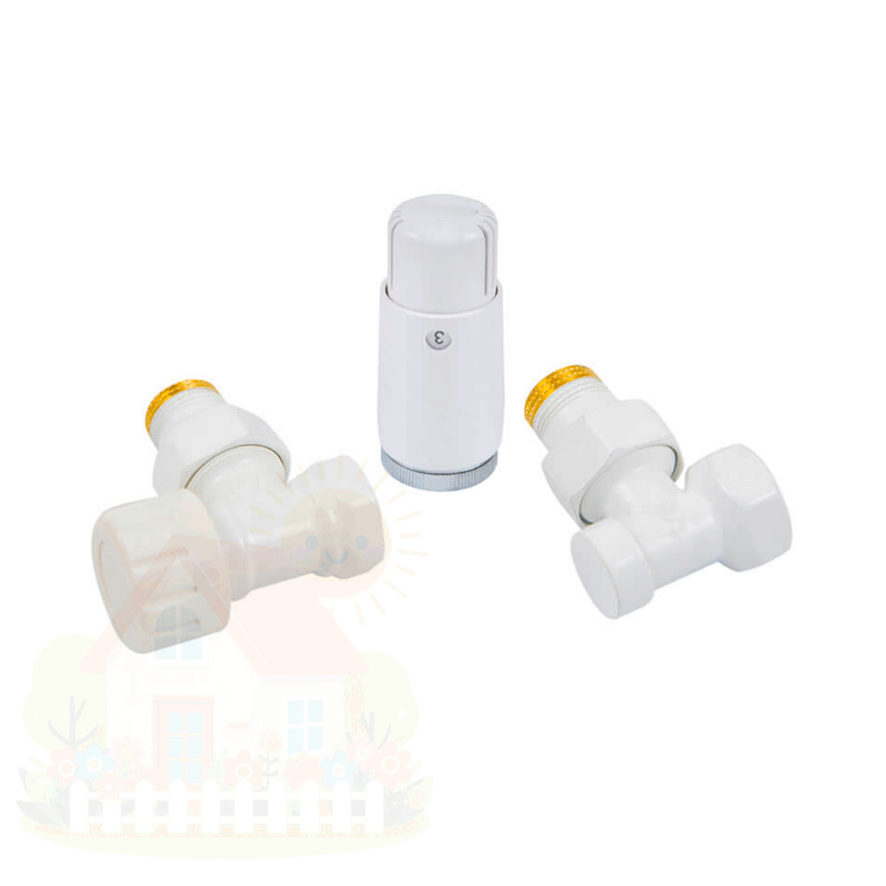 Купить Комплект радиаторный угловой Delta Mini 1/2" с термоголовкой М30x1.5 белый — фото товара в каталоге