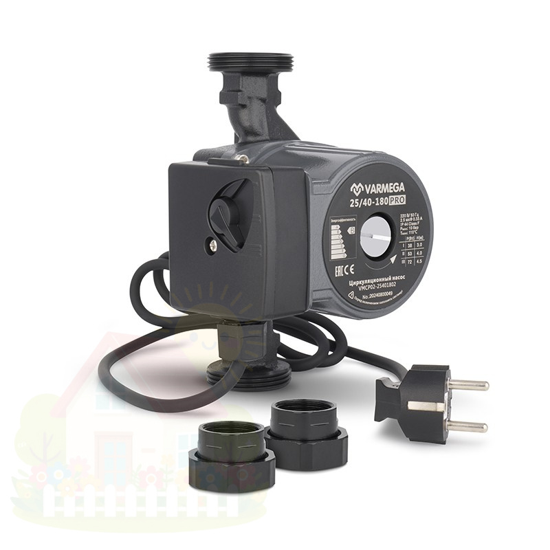Купить Циркуляционный насос Varmega VMCP02 PRO 25/40-180, с гайками, с кабелем — фото товара в каталоге